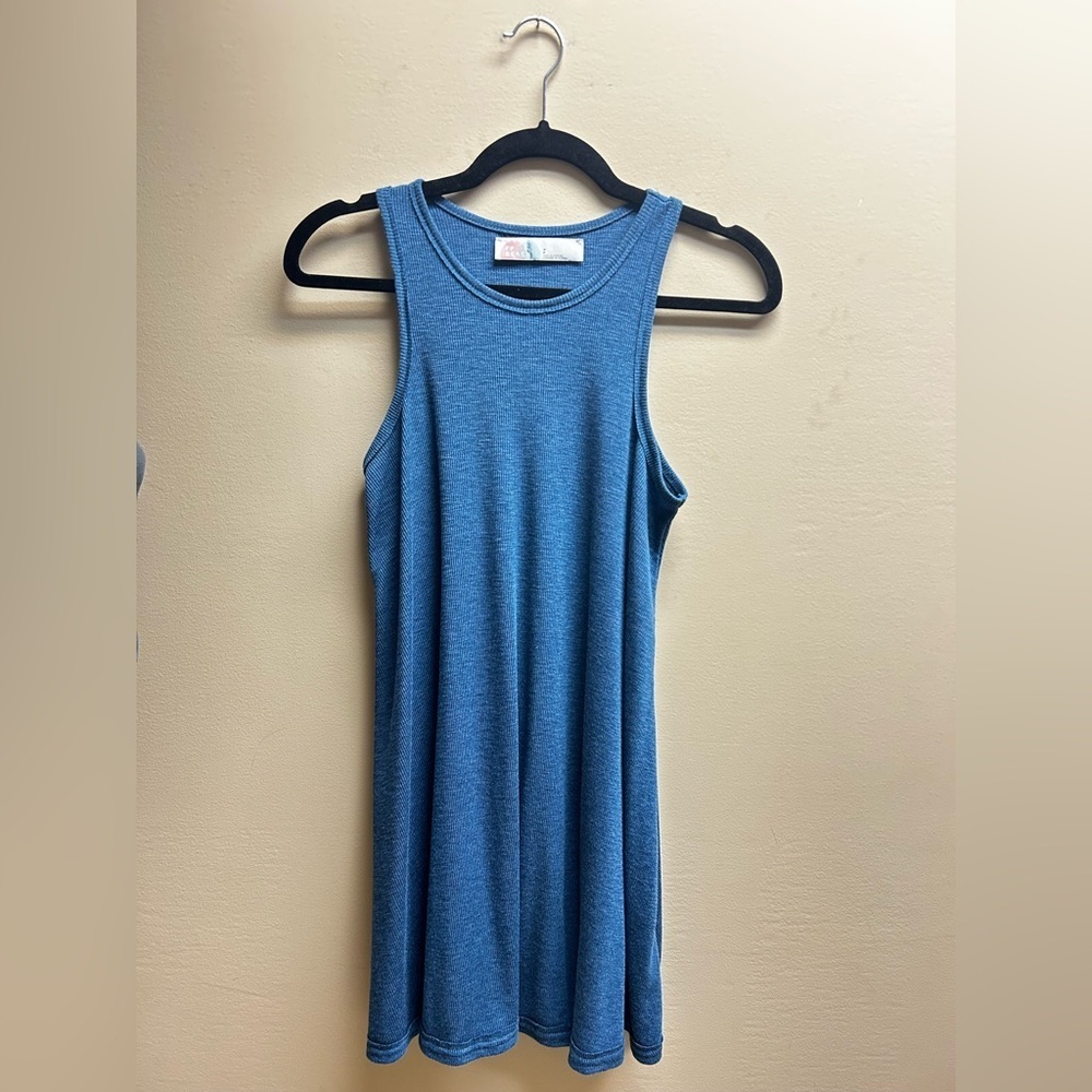 Free People Beach LA Nite Blue Ribbed Sleeveless Swing Mini Dress - Picture 2 of 4